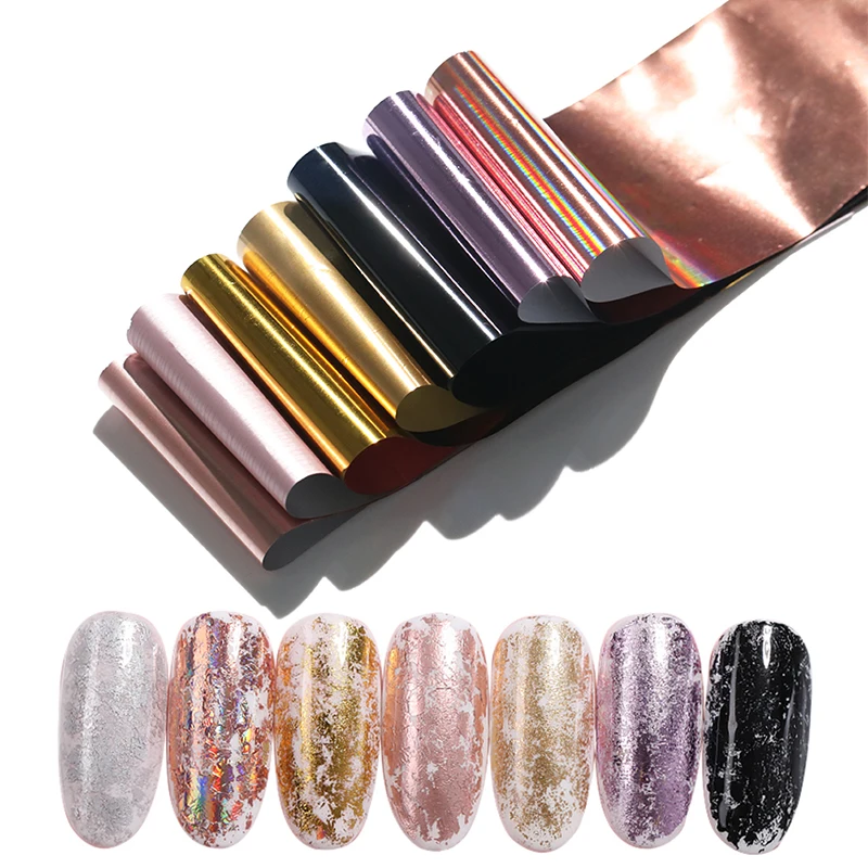 7 цветов/комплект Голографическая фольга на ногти дизайн ногтей перевод рисунка наклейка розовое золото шампанское наклейки для ногтей маникюра украшения для ногтей