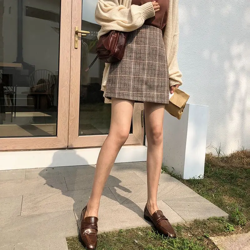 Женская шерстяная дикая юбка клетчатые юбки с принтом повседневные женские мини-юбки