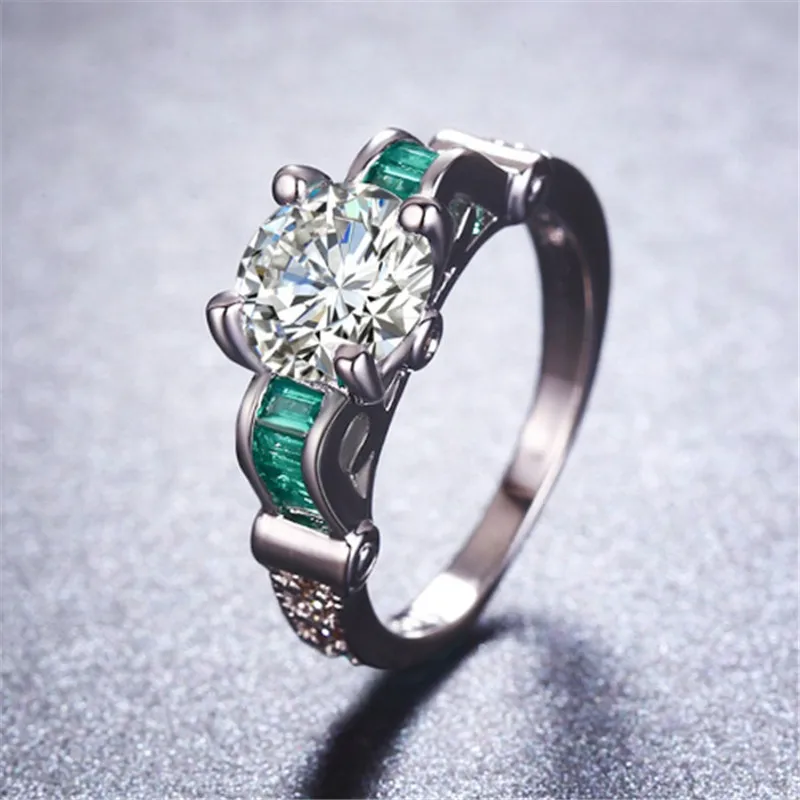 Vintage Big 8mm AAA Cubic Zirconia Rings For Women Elegant Green Crystal Fashion Ring White Gold Color Wedding Jewelry Gift B790 (1)