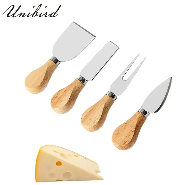 4Pcs//Set Wood Handle Stainless Cheese Butter Blade Fork Cutter Kitchen Tools W