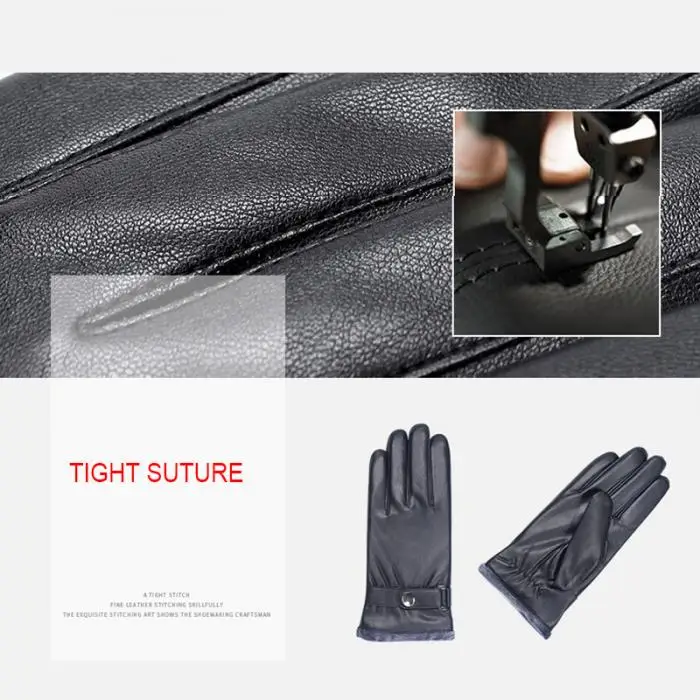 2018 Новый PU кожа сенсорные перчатки ветрозащитный водительские перчатки черные зимние теплые перчатки LBY2018