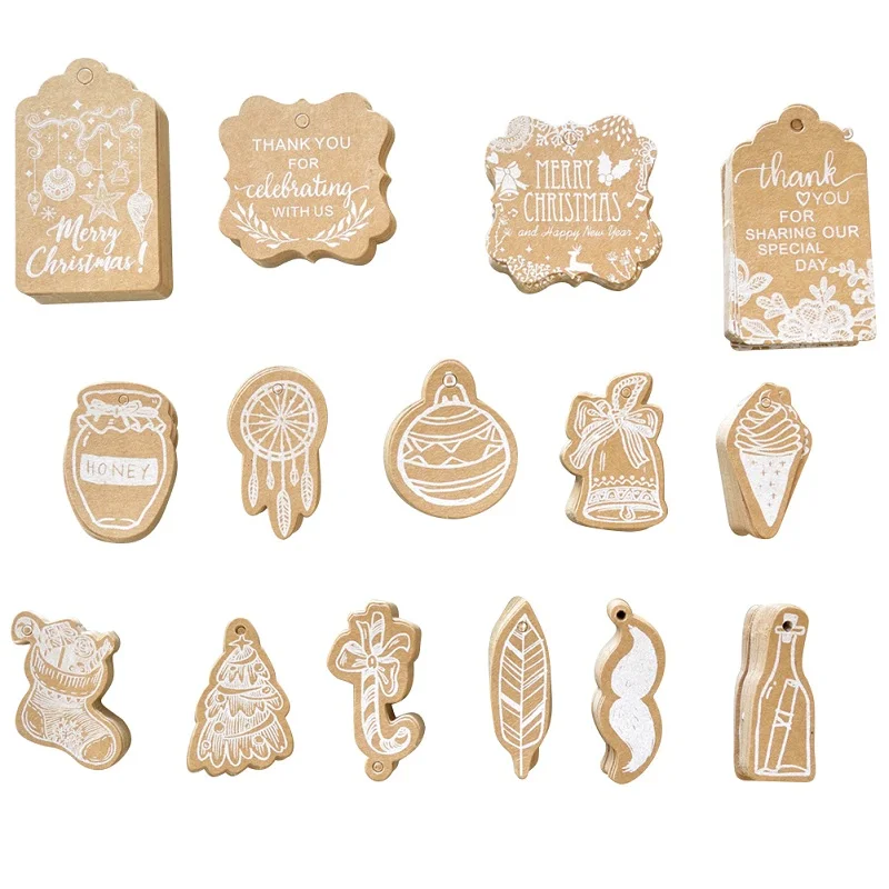 

20Pcs Merry Christmas Thank you Kraft Paper Cards Tag Labels Wedding Christmas Party Gift Card DIY Gift Wrapping without rope