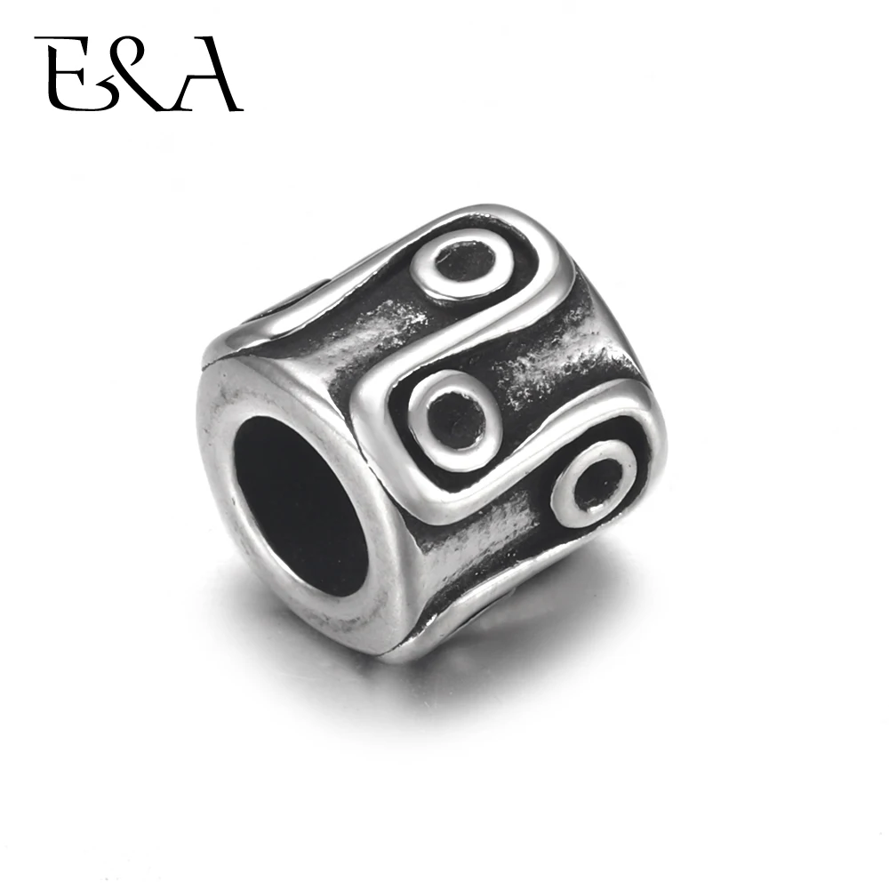 

4pcs Stainless Steel Bead Circle 5mm Hole for Leather Jewelry Bracelet Making Metal European Beads DIY Supplies Parts