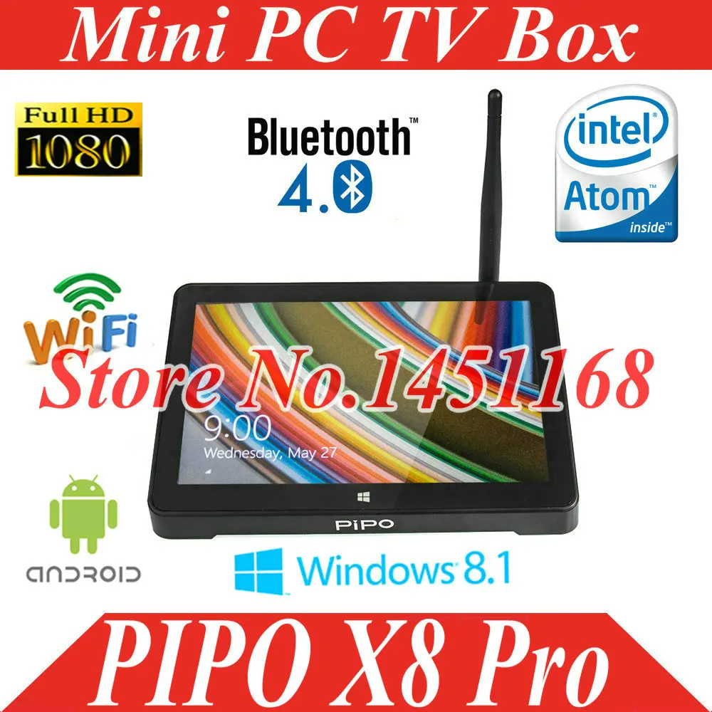 smart Mini PC Tv Box Pipo X8 Pro X8S Dual OS TV 7" Display Screen