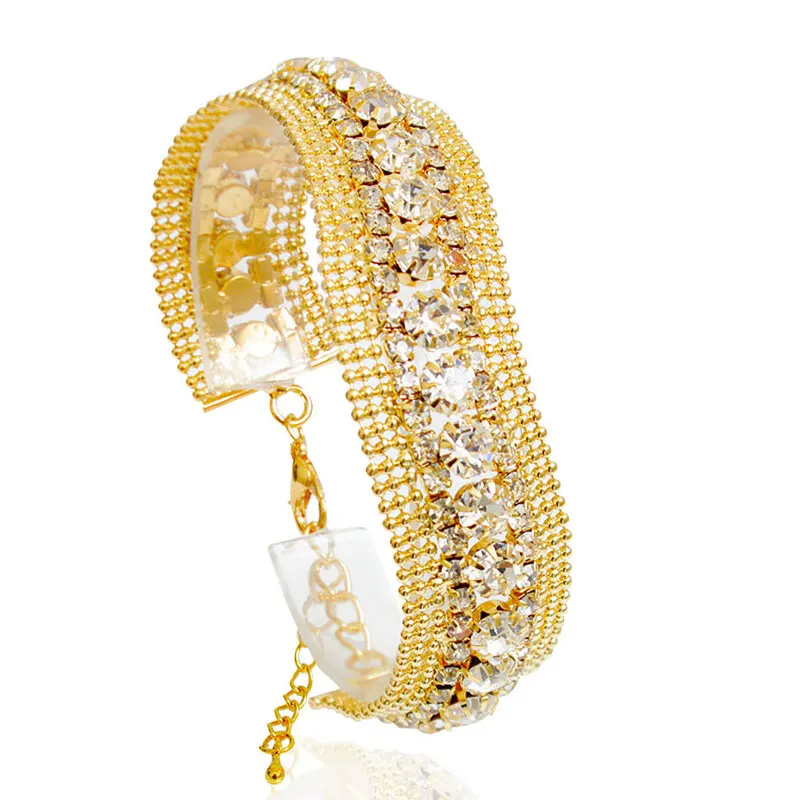 

NEW Fashion Wave Crystal Bracelet Fine Jewelry Big Crystal Hollow Bracelet for Women Wavy Wedding Party Bijoux pulseira B415