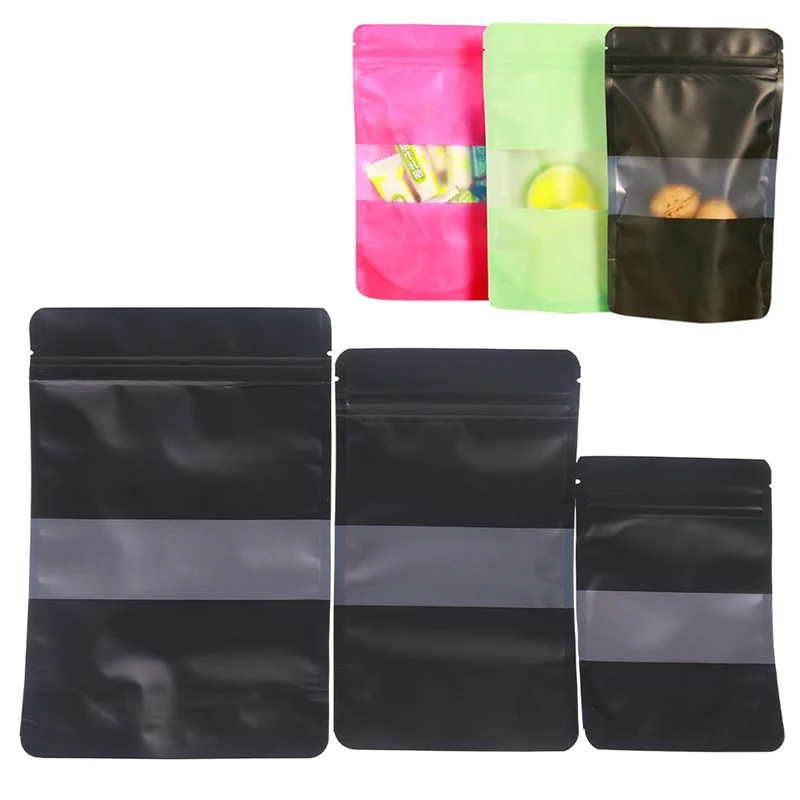 

10pcs Window Stand Up Sealable Pouch aluminum foil bags Coffee Seeds Sweets Ziplock Seal Kraft Paper Bag 3 size