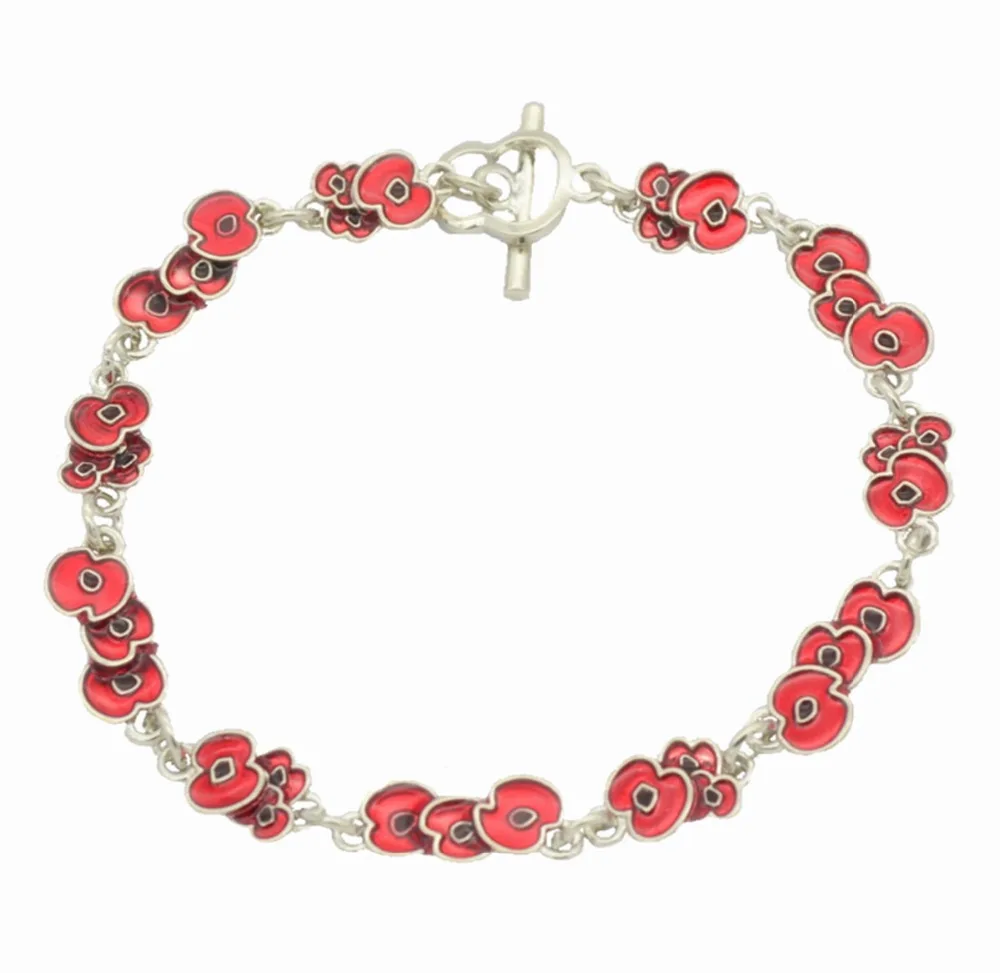 

Red Enamel Poppy Flower Bracelet Jewelry Remembrance Day Souvenir