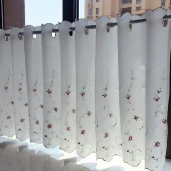 

Modern Floral Short Curtain for Cafe Fresh and Elegant White Sheer Curtain for Kitchen Bayway Window Treatment Embroidery Tulle