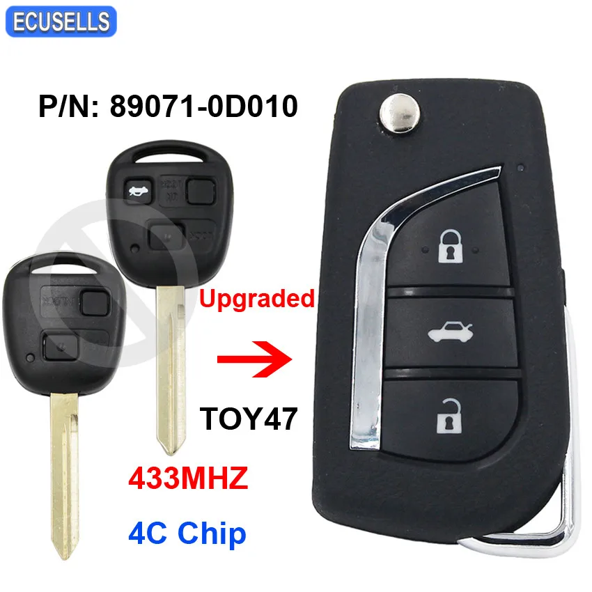 Обновленный складной дистанционный ключ брелок 433 МГц 4C Чип для Toyota Yaris Avensis Corolla