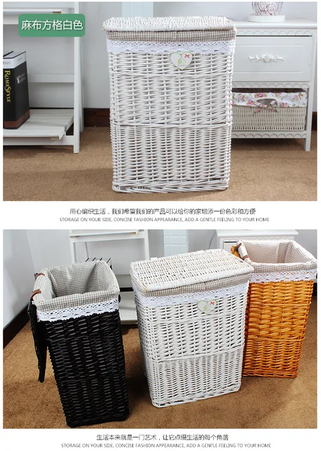 Grandes cestas de mimbre de lavandería obstaculizar cuadro organizador