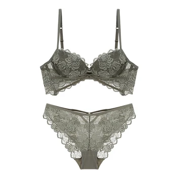 

Sexy floral Lace Bras Women Underwear Set Push Up Bra Set hollow out bra Briefs Lingerie 3/4 Cup Bra Set transparent Panties