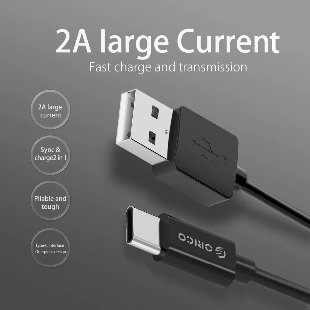 Кабель ORICO Usb type-C, 1 м, 2 А, быстрая зарядка и синхронизация данных, Usb C, зарядный кабель для телефона samsung S9, S8, Note 8, Xiaomi mi6, huawei