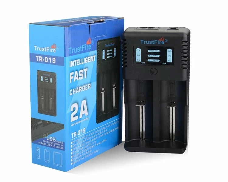 

TrustFire Intelligent Fast TR-019 2 Slots Charger Li-ion Battery Charging for 18650 26650 25500 21700 20700 14500