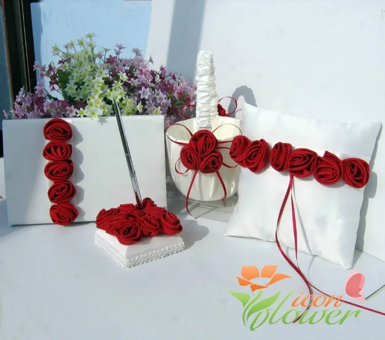 Fournitures de mariage oreiller anneau rouge fille fleur panier invit/é signe stylo livre jarreti/ère ensemble