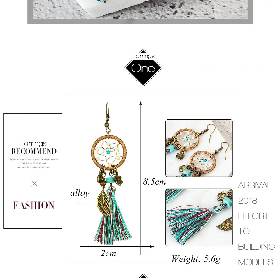 Bohemian Dreamcatcher Leaf Flower Tassel Alloy Earrings 2