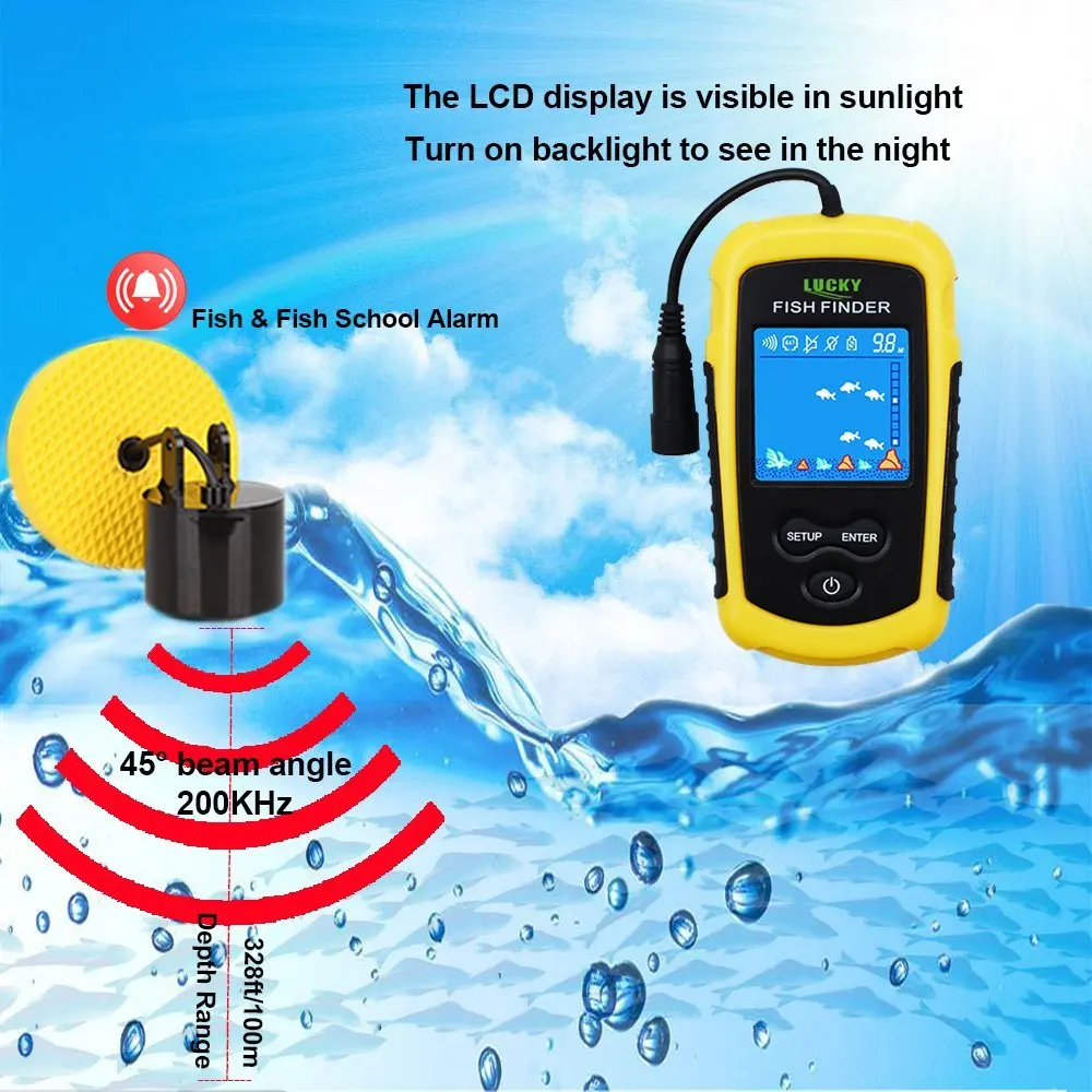 Localizadores de Peixe de Pesca Inventor dos Peixes para Pesca Fish Finder Sonar Ecobatímetro Ffc1108 1 Venda Quente Alarme 100 m Portátil Sonar Isca 14 sonar inventor de peixes FFC1108-1 venda quente