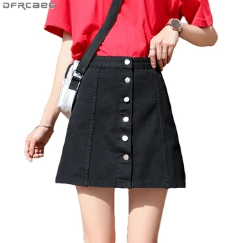 

2020 New Black White Denim Skirts For Women Single Breasted A-Line Ladies Skirt Summer High Waist Jeans Skirts Bodycon Skirt