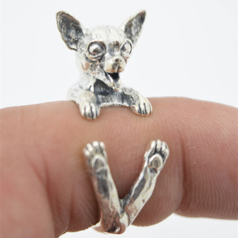 

Fashion Anillo 1pcs/lot Chihuahua Dog Rings Black/Bronze/Antique Silver Plated Jewelry Adjustable Rings for Women and Children