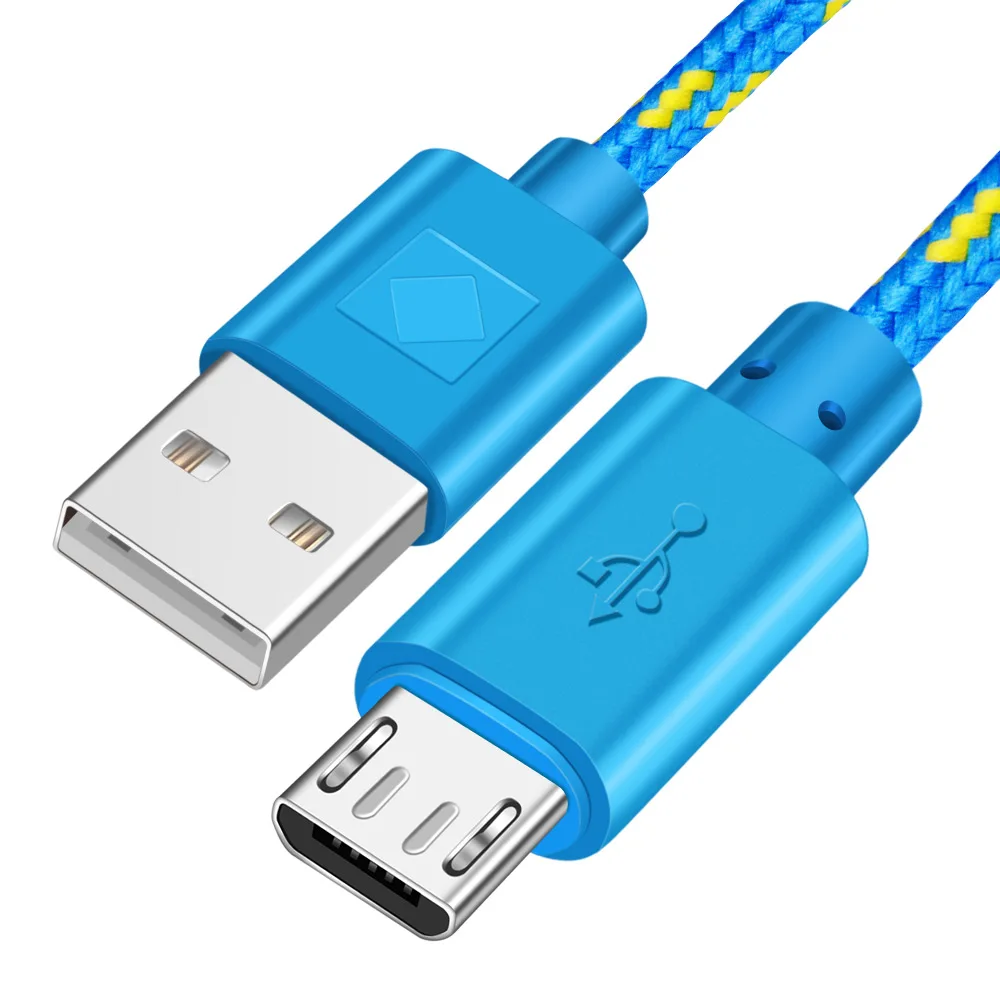 Олаф 1 м/2 м/3 м нейлоновый Кабель Micro-USB в оплетке USB кабель для зарядного устройства Шнур для samsung S7 Xiaomi Redmi Android Phone Быстрый зарядный кабель - Цвет: Blue