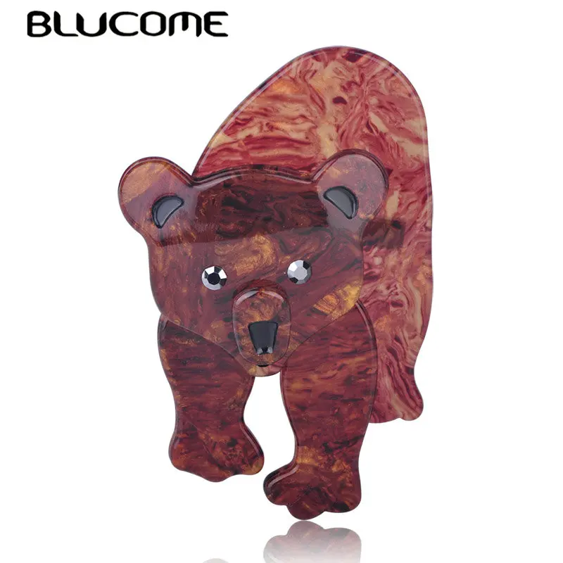 

Blucome Vivid Brown Bear Shape Brooch Natural Animal Pattern Acrylic Jewelry Lady Kid Boy Party Gift Chest Ornament Accessories