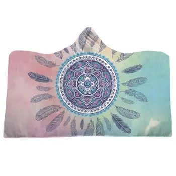

High Quality Wearable Blanket Soft Plush Cloak with Cap for Adults Mandala Dreamcatcher Fleece Throw Blanket Microfiber Throw
