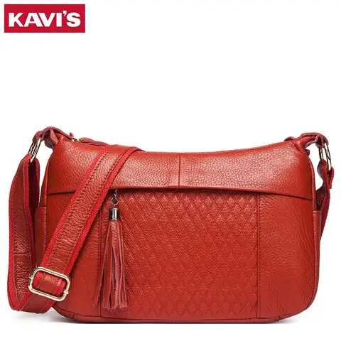 Couro para Mulheres Bolsa de Ombro Kavis Genuíno Feminina Alta Qualidade Mensageiro Bolsa Senhora Designer Qualicidade Marca Crossbody 100%