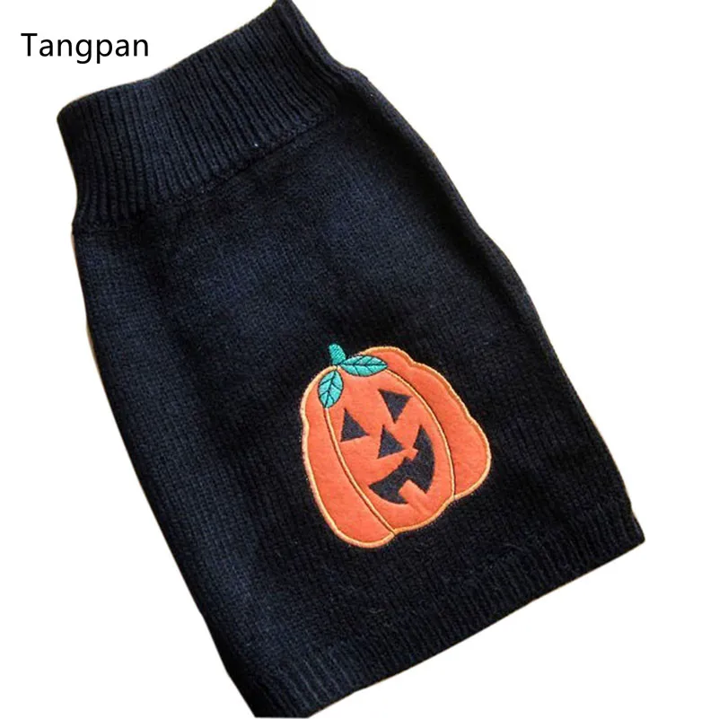 Tangpan Warm Wool Blend Turtleneck Classic Halloween Pumpkin Print Pet Dog Sweater Puppy Apparel