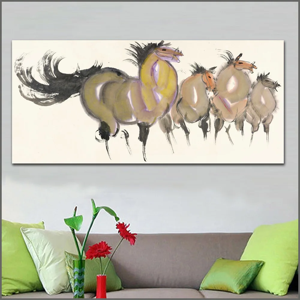 Large Size Printing Oil Painting Ink Animal Stud Of Horses Wall Art Canvas Print Pictures For
