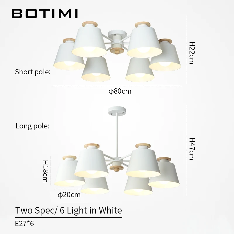 BOTIMI красочный люстра светильник ing для гостиной светодиодный деревянный подвесной светильник Современные Люстры для спальни и кухни - Цвет абажура: 6 Light in White