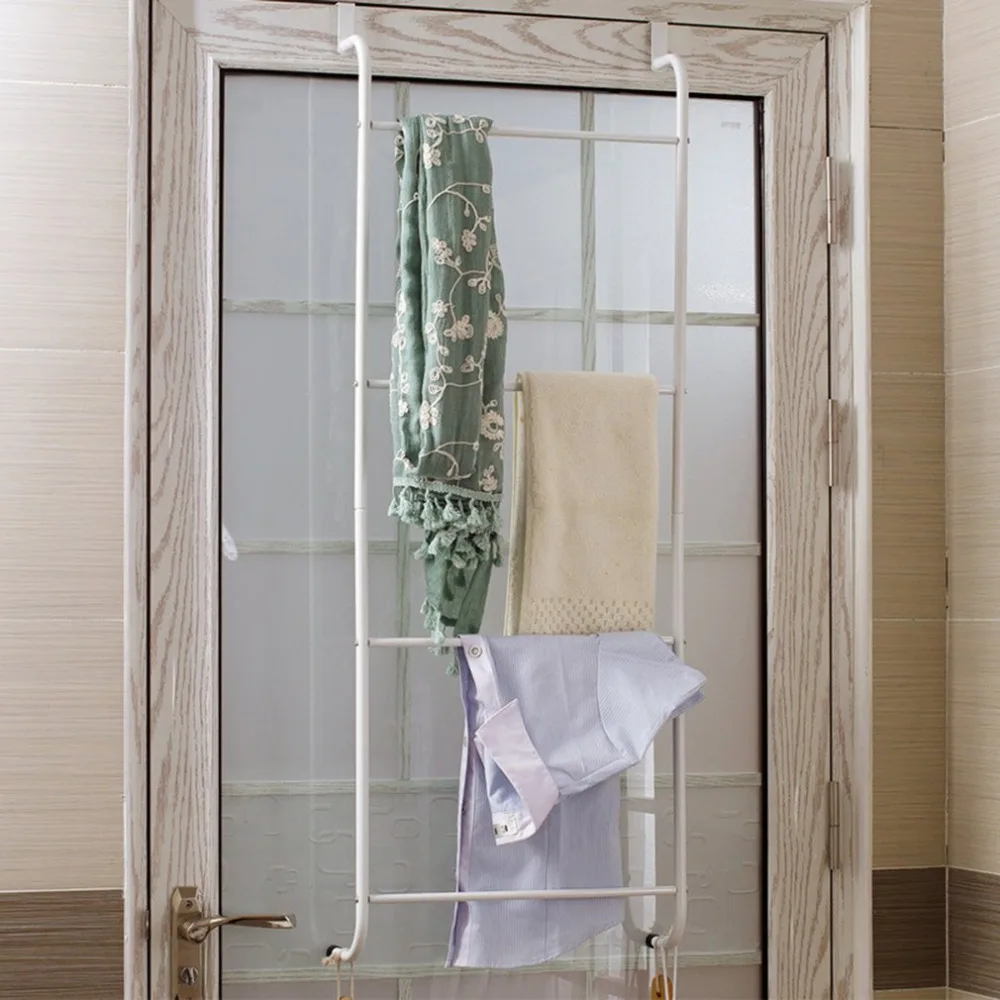 

Towel Racks Multifunctional Metal 4-Layer Trapezoidal Storage Holder Free Nail Hanging Over Door Bathroom Storage Shelf