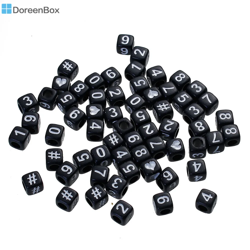 

Doreen Box Acrylic Spacer Beads Square Black At Random Number Pattern White Enamel About 6mm x 6mm, Hole:3.5mm,300 PCs
