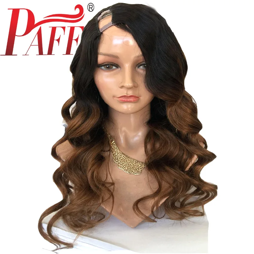 

PAFF Ombre U Part Human Hair Wigs Middle Part 180Density Brazilian Remy Hair Body Wave 1*4 U Opening Wigs 1BT30 Two Tone Color