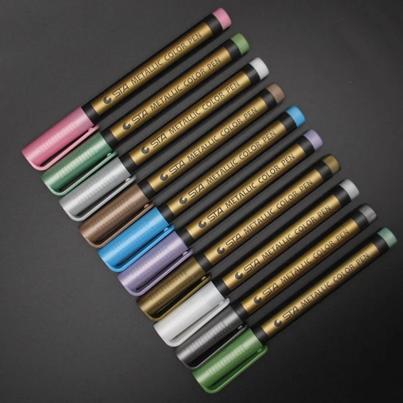 Wholesale Metallic Paint Marker Pens Metallic Glitter Calligraphy Arts DIY 12 Colors Optional For Paper Cardstock Office