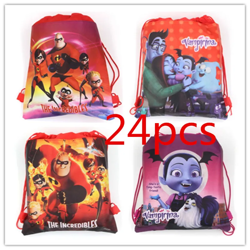

24Pcs/Lot Vampirina Theme Drawstring Backpack The Incredibles Non-woven Fabrics Bag Gift Bag Kids School Bags Supply 34x27cm