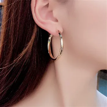 Hot new silver plated big Smooth Circle earrings fashion classic women jewelry best gift Fashion big round earrings New style