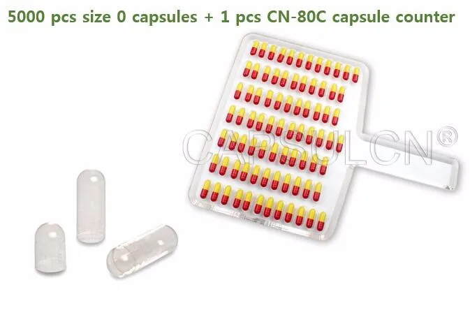 5000 шт Соединенные Размер 0 прозрачные желатиновые капсулы+ 1 шт CN-80C капсульный счетчик