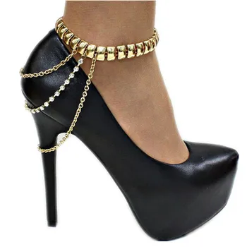 

BSAID1 Piece Women Shoe Diamond Tassel Punk Chainm Metal Decorations Women Pump Rhinestones Tassel Chain Length Charm Gold Chain