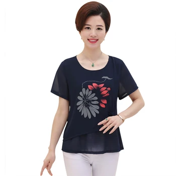 

Floral Tshirt Women Chiffon Pullover Short Sleeve Casual O-neck Tops Camisetas Mujer T-Shirt Plus Size 4XL Summer Mother Clothes