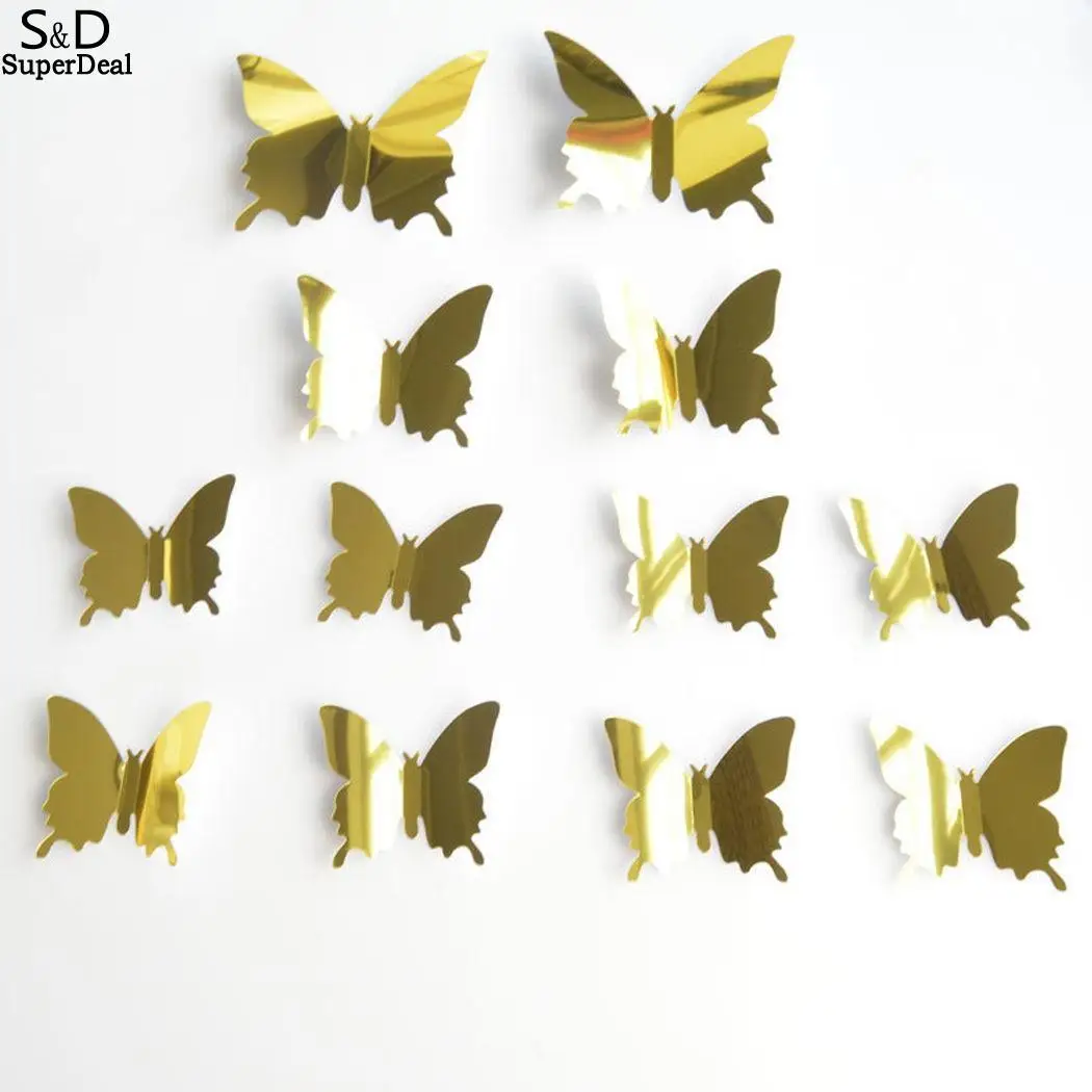 3d Purple Wall Decor Sticker Silver Butterfly Wall Blue Home