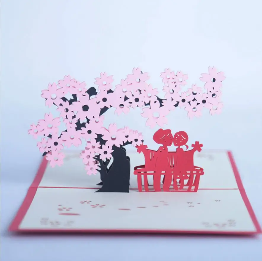  10pcs Cherry Tree Lover Handmade Kirigami Origami 3D Pop UP Greeting Cards Invitation card For Wedd - 32812572561