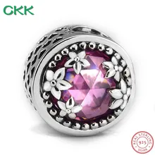 CKK стерлингового серебра 925 сияющее сердце цветочные бусины розовый кристально чистый CZ DIY Fit PANDORA Подвески для женщин Изготовление ювелирных изделий CK002A