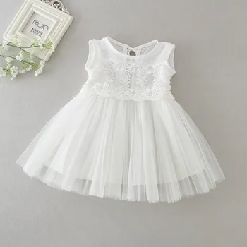 

White Summer Baby Girl Clothes Lace Chiffon Hollow Flowers Communion Baptism Infant Girl Dress Baby Girl Party Dress
