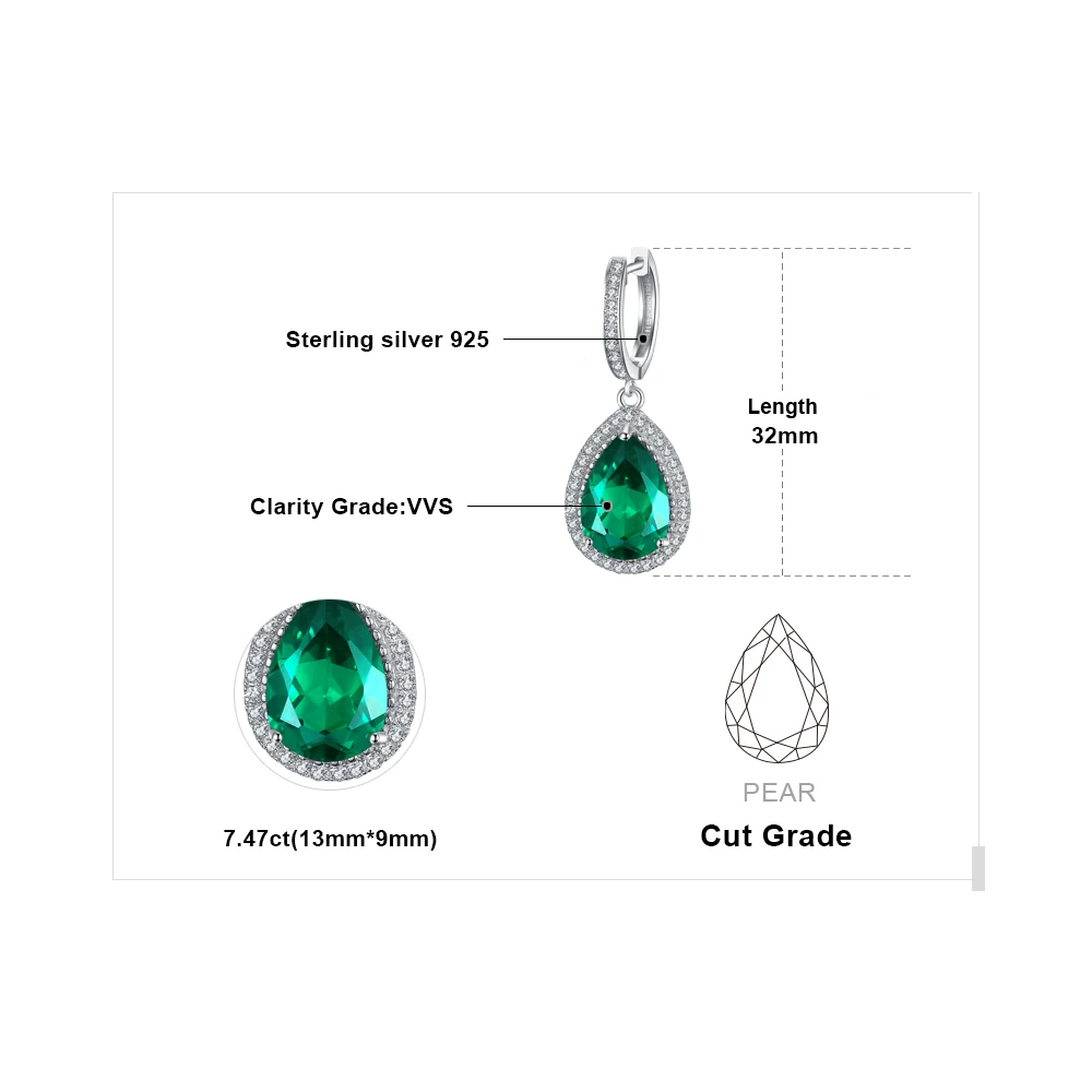 Jewelrypalace Роскошные Груша Cut 8.4ct Зеленый создания Изумрудный Серьги Твердые