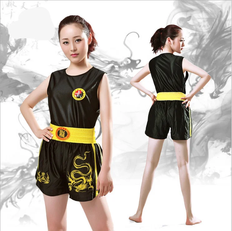 Dragon 2XS-4XL, Детские/женские/мужские боксерские трусы+ майки, Sanda/Muay Thai/Boxeo/MMA, шорты, униформа для мальчиков и девочек - Цвет: Черный