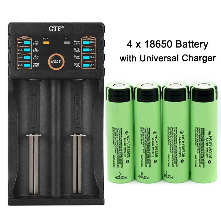 

4pcs NCR18650B 3.7v 3400mah 18650 Li-ion Rechargeable Battery for Panasonic with Universal Battery Charger for 18350 26650 1634
