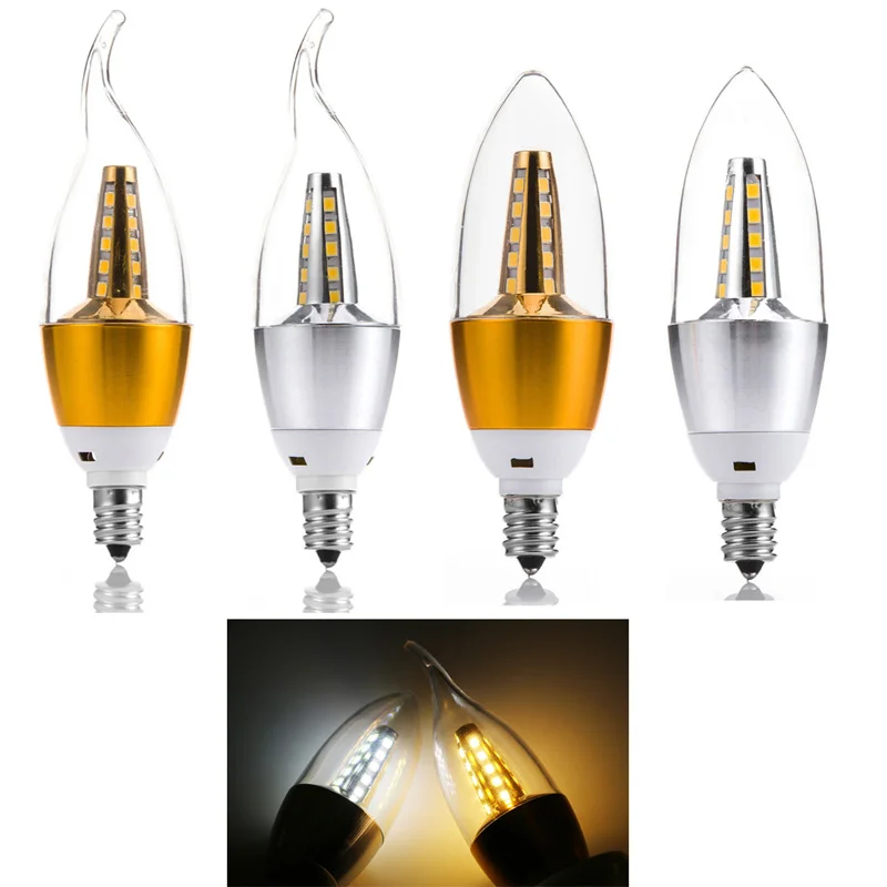 

5W LED Candle Light/Flame Bulb E12/E14/E27 AC 85-265V Gold/Silver Cover Save Energy Spotlight Warm/Cool White for Home Decor