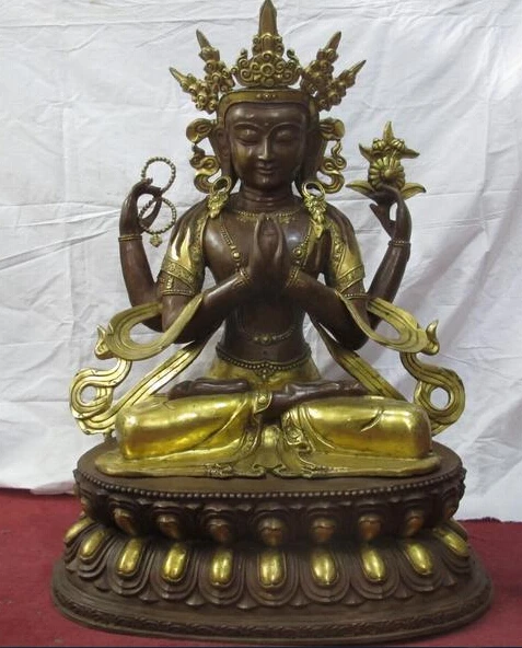 

39"Tibet Buddhism Bronze Gilt Four arms Chenrezig Avalokiteshvara Goddess Statue discount 30%