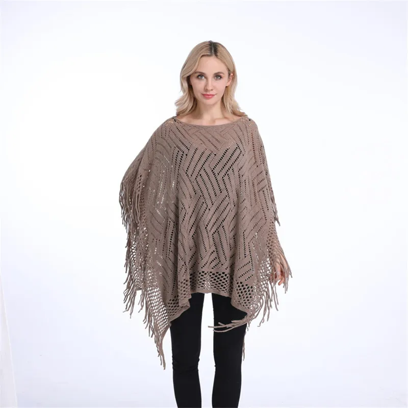 Женский пончо с вырезами однотонное для лета и осени|sexy cardigan|sweaters and pulloverscardigan plus |