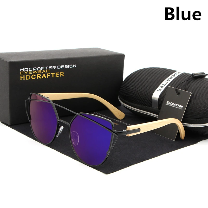 blue HDCRAFTER очки для вождения солнцезащитные очки для женщин для мода зеркало дерево бамбука ноги брендовая Дизайнерская обувь - Цвет линз: blue