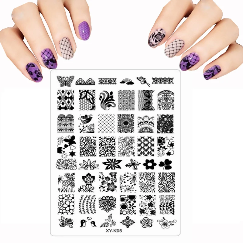 

2018 Stencils For Nails Transparent Plastic Color Printing DIY Nail Art Templates Flower Lace Lot Graphics Nail Stamping Plates